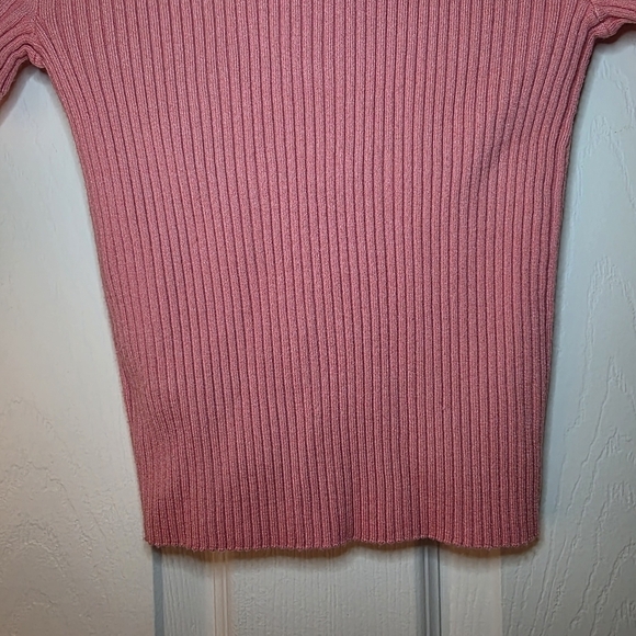 Aerie Ribbed Stretch Polo Top Short Sleeve Knit Sweater Shirt Coral Pink M - Picture 5 of 8